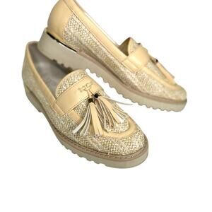 Franco Sarto Carney3 Tan Raffia Double Tassel Lug Bottom Loafers Size 8